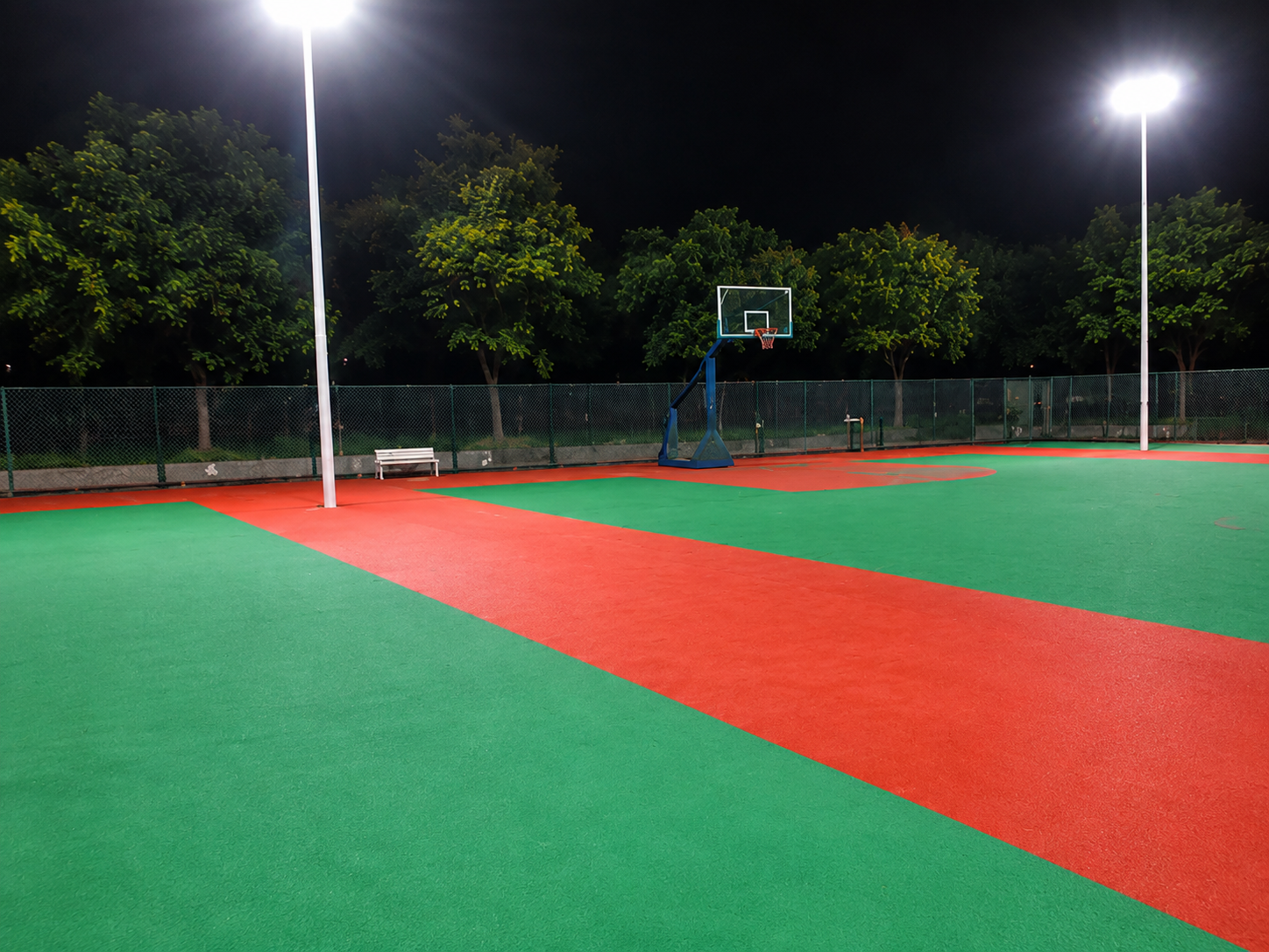 Finished acrylic sports flooring system for electronics manufacturing facility